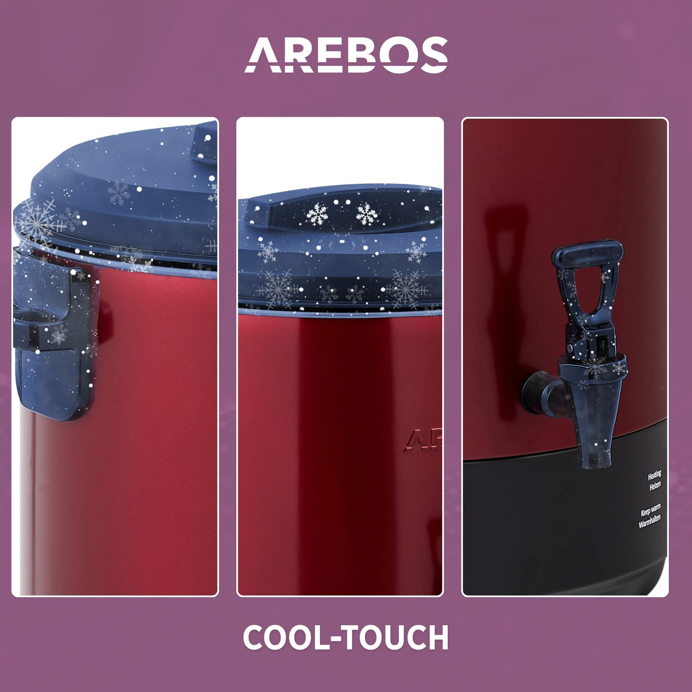 Conservateur Arebos 2500 W | Marmite à conserves 28 L | avec thermostat et protection contre la surchauffe | réglage continu de la température 30-110°C | fabricant de vin chaud | avec lève-bocal et entonnoir de conservation | Rouge