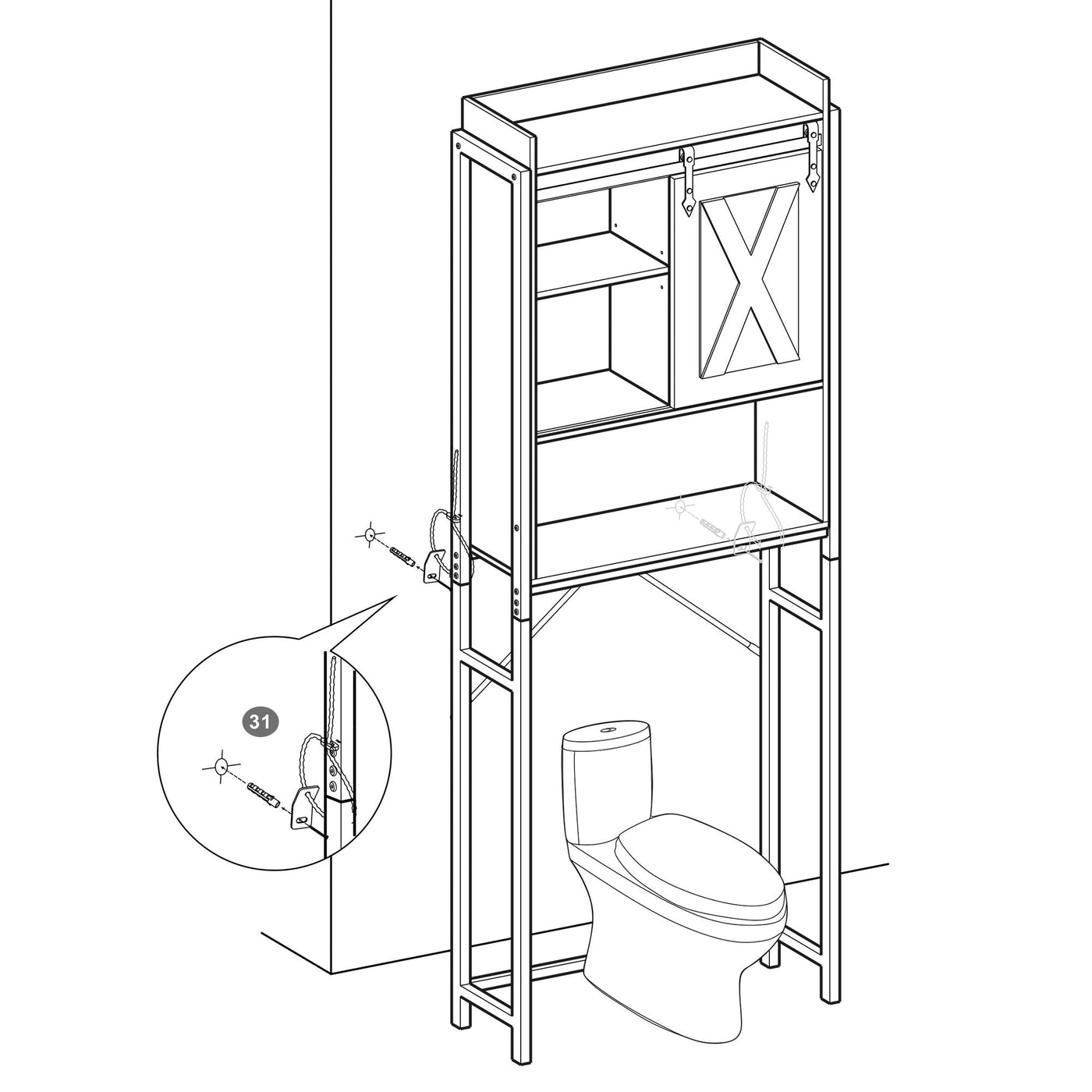 VASAGLE Toilettenregal, Badezimmerregal, mit Schrank, Stahlgestell, für Waschmaschine, einfache Montage, Industrie-Design, 64 x 24 x 171 cm, vintagebraun-schwarz BTS003B01