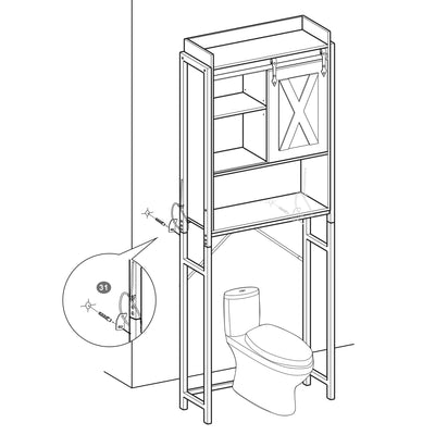 VASAGLE Toilettenregal, Badezimmerregal, mit Schrank, Stahlgestell, für Waschmaschine, einfache Montage, Industrie-Design, 64 x 24 x 171 cm, vintagebraun-schwarz BTS003B01