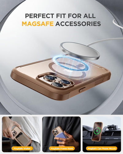 Miracase 360 Grad für iPhone 16 Pro Max Hülle mit Magsafe, Eingebaut Glas Schutzfolie, Komplettschutz HandyHülle Magnetisch Stoßfest Case für iPhone 16 ProMax Schutzhüllen 6,9 Zoll, Goldbraun