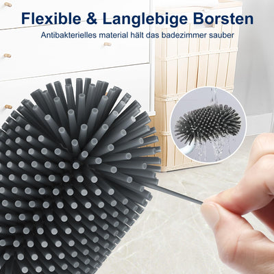 HAMITOR Klobürste Silikon Toilettenbürste mit Halter: Flexible Wc Bürste mit randreiniger - Schnell Trocknendem Klobürstenhalter Set für Badezimmer Zubehör- Hängende Toilet Brush Weiß Ohne Bohren