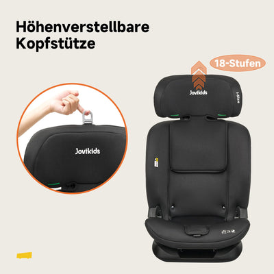 Jovikids i-Size Kindersitz, 76-150cm Kinderautositz mit ISOFIX und Ruheposition, ECE R129, für Kinder von ca.15 Monate-12 Jahre (schwarz)