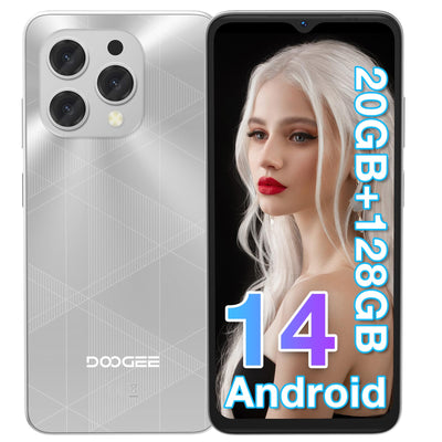 DOOGEE N55 Plus Android 14 Handy Ohne Vertrag 20GB+128GB 6.56" HD+ IPS Octa Core Smartphone Ohne Vertrag, 5150mAh, 13MP+8MP, Dual SIM 4G Handy Günstig 5G WiFi Simlockfreie Handys, OTG, GPS, Face ID