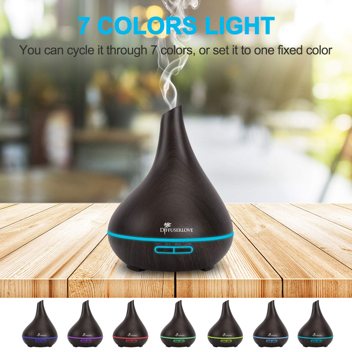 Diffuserlove 500ML diffuser Aroma diffuser Ultraschall Luftbefeuchter Trag usor Cool Mist Humidifier mit 7 Farben LED und Auto-Abschaltung Fernbedienung Funktion,Perfekt für Office Home