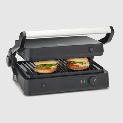 SEVERIN SEVINI Lite, Kontaktgrill für Fleisch, Fisch & Gemüse, Keramikbeschichteter Sandwich-Maker für fettfreies Grillen, Indoor-Grill bis zu 220°C Hitze, 1.800 W, schwarz, KG 2398