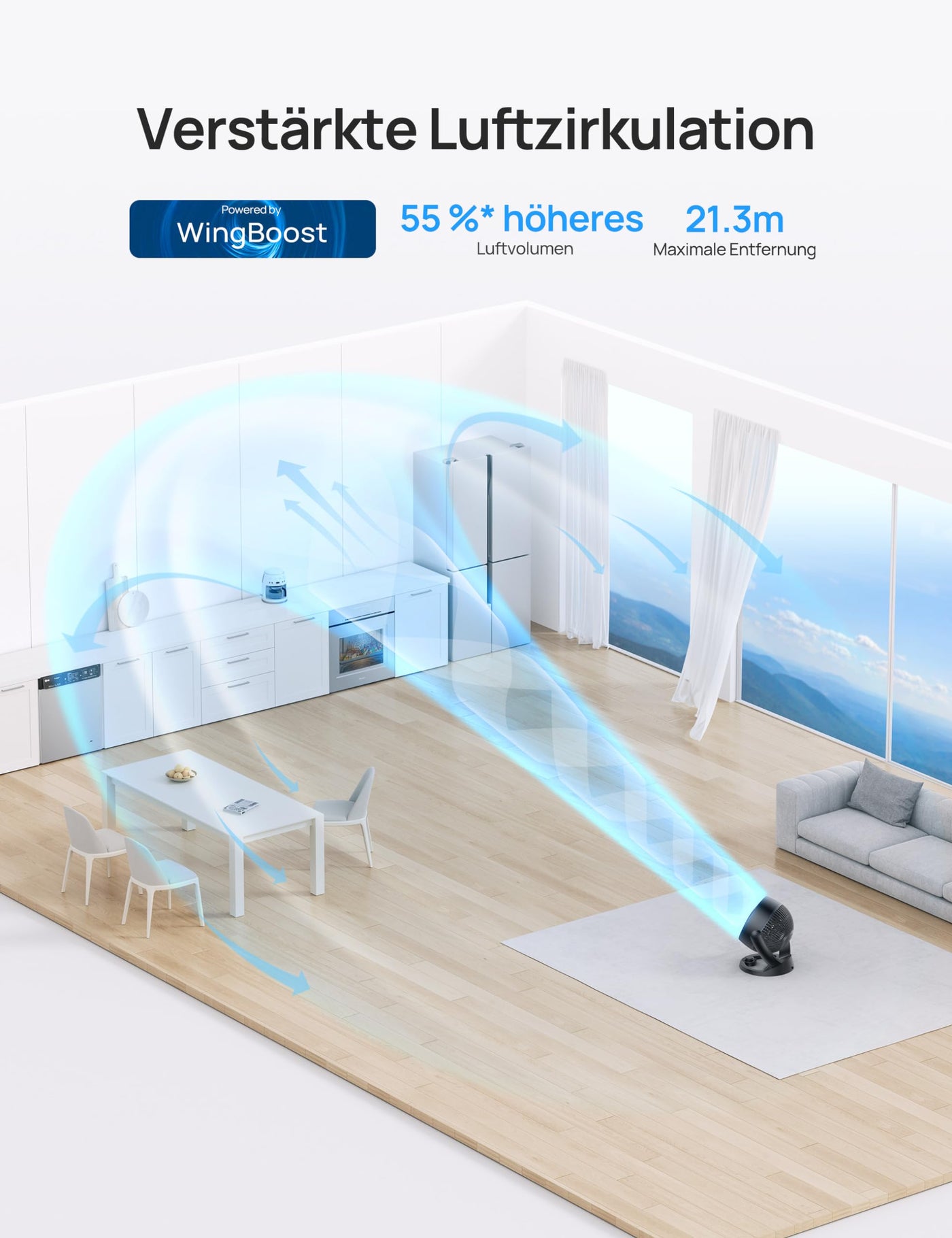 Dreo 28dB Leiser Tischventilator, 21M Windentfernung Ventilator mit Kühlung 3-Geschwindigstufe 120° verstellbar Neigungswinkel Turbo-Luftzirkulator, geeignet für Schlafzimmer Büro, Fox One, Schwarz