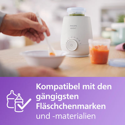 Philips Avent Schneller Premium-Fläschchenwärmer, mit intelligenter Temperaturregelung, Wasserbadtechnologie, automatischer Abschaltung, Modell SCF358/00