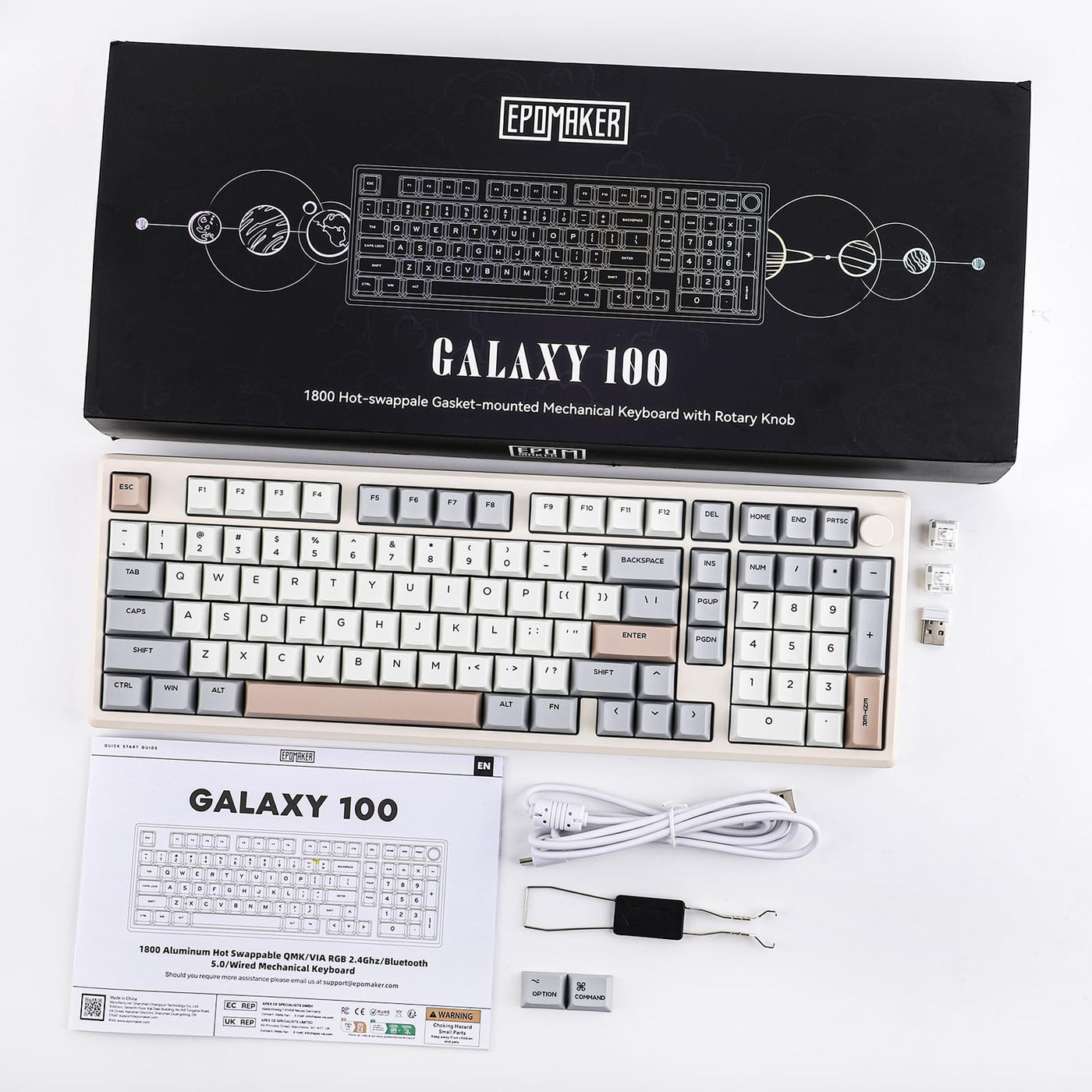 EPOMAKER Galaxy100 QMK/VIA Mechanische Tastatur aus Aluminium mit 8000mAh, 96% Gaming Tastatur mit Nummernblock, USB-C/BT5.0/2,4GHz kabellos und Hot-Swap Tastatur (Retro, Marble White Switch)