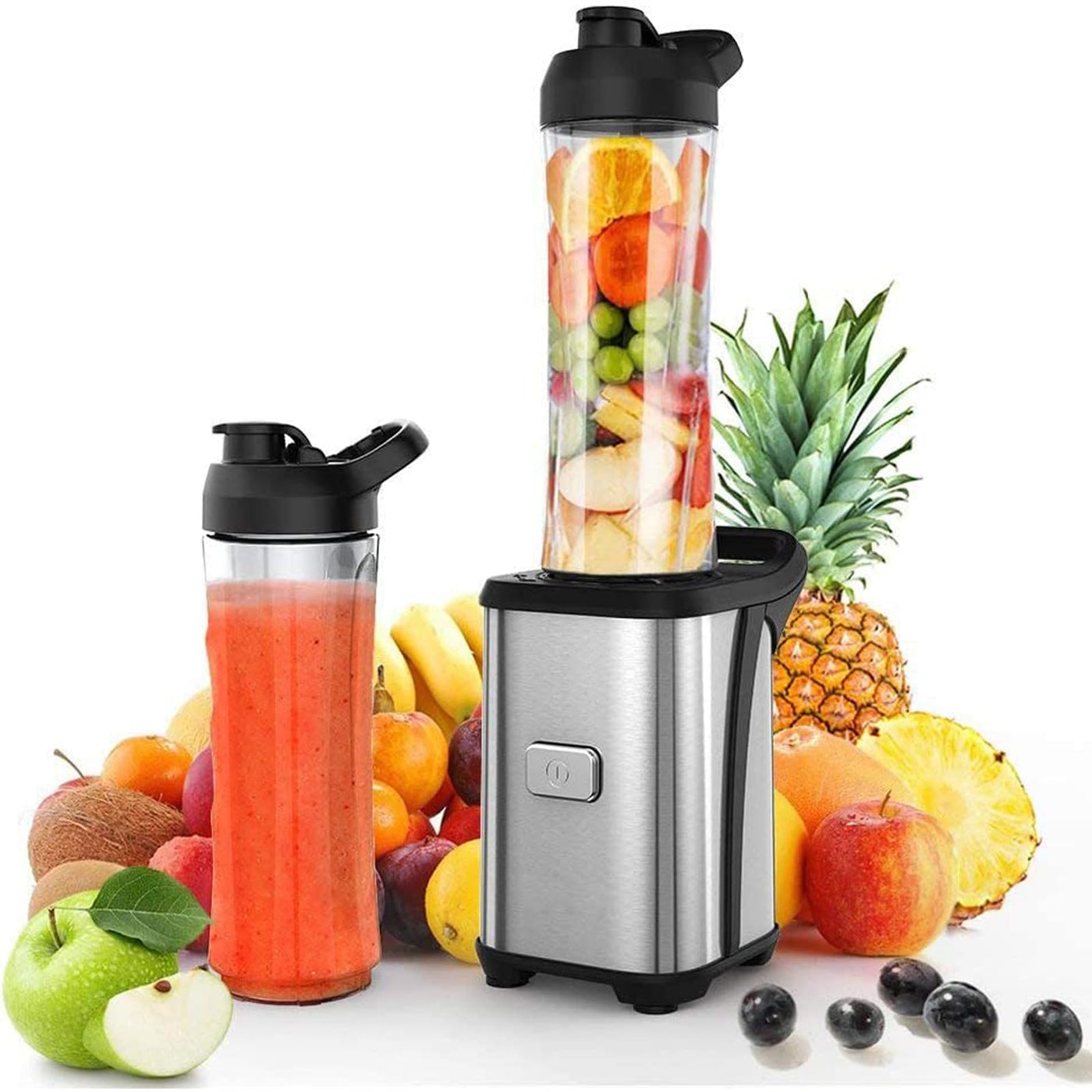 Enfmay Mixer Smoothie Maker - 350W Smoothie Mixer to Go mit 2x600ml Flaschen - Tragbarer Edelstahl Blender für Shake Smoothie und Babynahrung - Silber