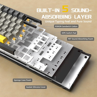 YINDIAO Ajazz AK820 Mechanische Tastatur mit Knopf,75% ANSI-Layout,82 Tasten,Kabelgebundene Gaming-Tastatur,Verbesserte Dichtungsmontage,Hot Swappable,Linearer Schalter,RGB-Licht,für PC,MAC (Grau)