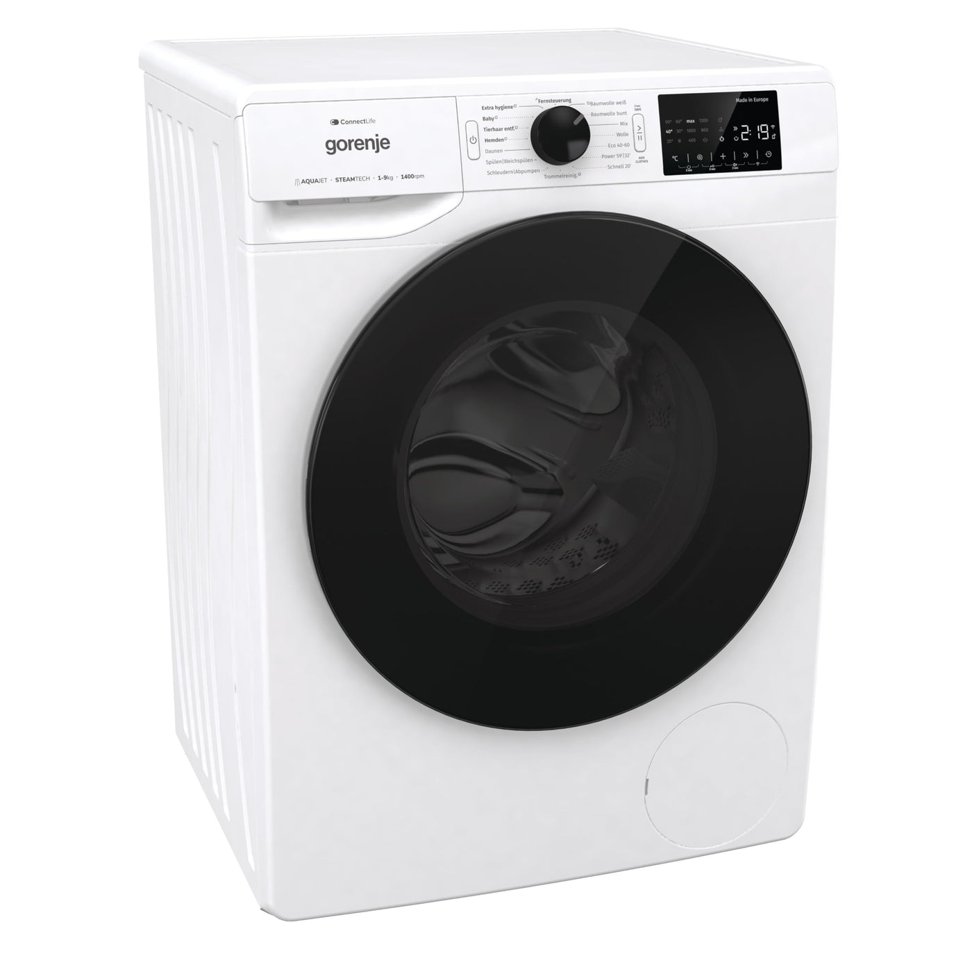 Gorenje WPNEI94DA1TS Waschmachine mit Dampffunktion/ConnectLife / 9Kg / 1400 U/min / 15 Programme/Totaler AquaStop/WaveActive Trommel/ExtraHygiene/PowerWash/Schnell Waschgang/EEK: A-10%