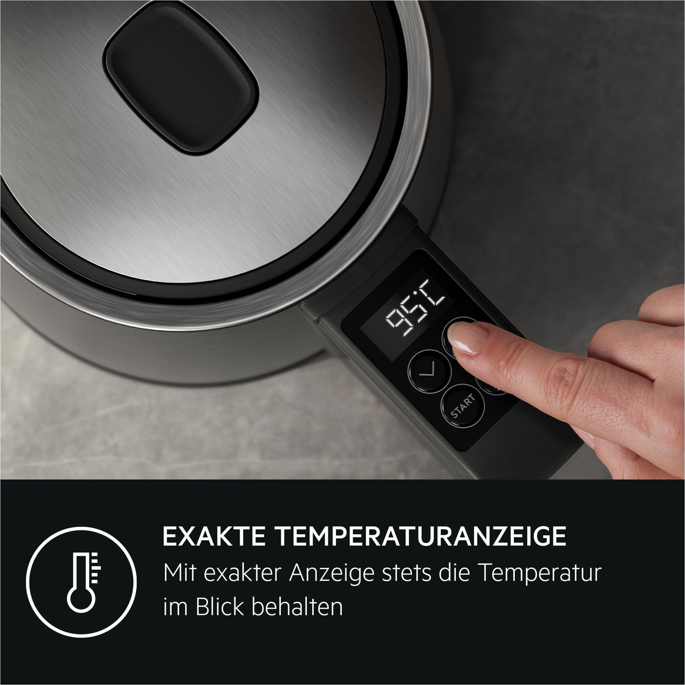 AEG Wasserkocher K5-1-6ST Deli 5 / 2400 Watt / 5 einstellbare Temperaturstufen / 1,7 l / 3-fache automatische Sicherheitsabschaltung / Anti-Tropf-Funktion / Einhand-Deckelöffnung / Edelstahl