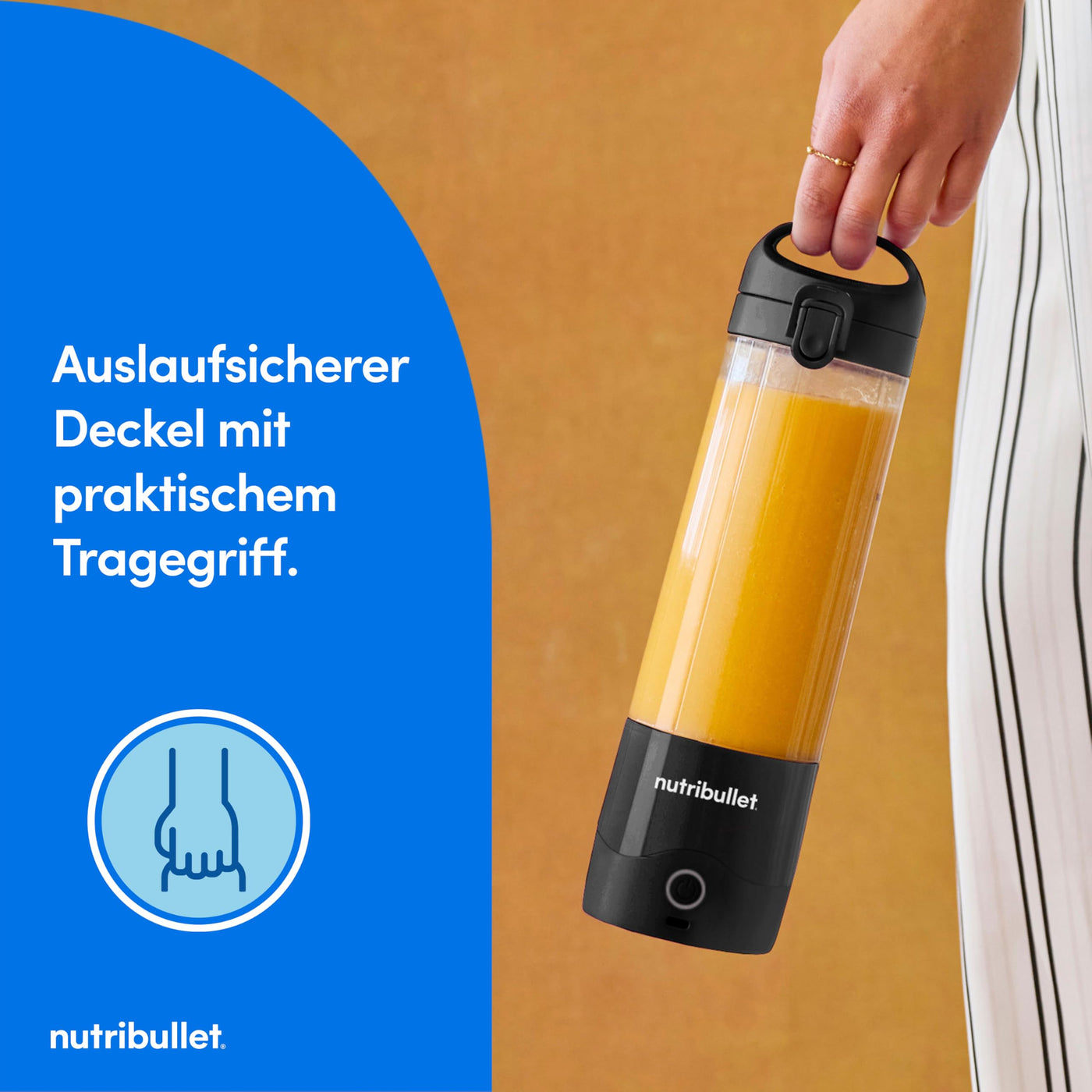 nutribullet Portable Mixer, 475ml BPA-freies Tritan Becher, Mini-Mixer mit 4-Punkt-Edelstahlklinge, Multifunktionsmixer, USB-C-Ladegerät, 15+ Mixvorgänge, NBP003B, Black