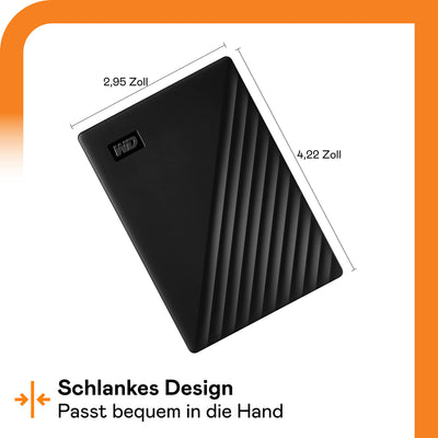 WD My Passport externe Festplatte 5 TB (mobiler Speicher, schlankes Design, herunterladbare Software, automatische Backups, Passwortschutz) Schwarz - auch kompatibel mit PC, Xbox und PS4