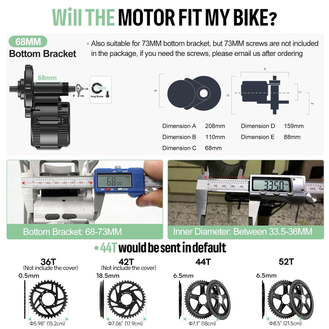 Bafang 48V 750W Mittelmotor Kit BBS02B Mid Motor Elektrofahrrad Umbausatz mit EKD01 Display und 44T Kettenblatt 8Fun E-Bike Umbausatz für BB68-73mm Moutainbike