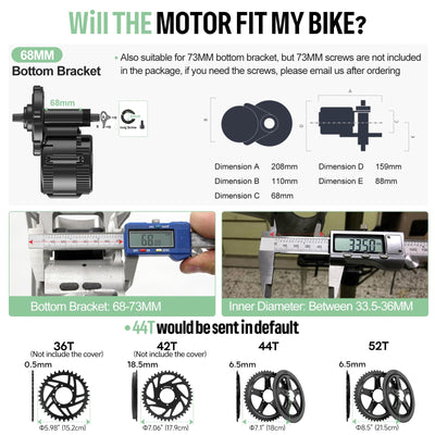 Bafang 48V 750W Mittelmotor Kit BBS02B Mid Motor Elektrofahrrad Umbausatz mit EKD01 Display und 44T Kettenblatt 8Fun E-Bike Umbausatz für BB68-73mm Moutainbike