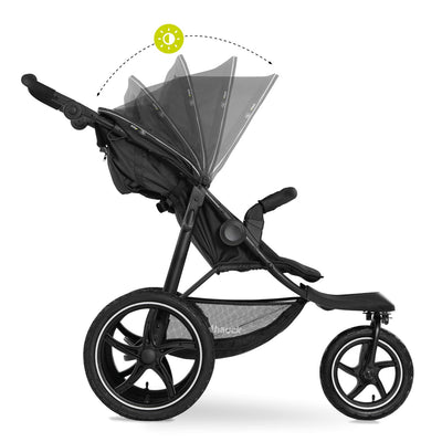 hauck Kinderwagen Runner 2, Dreirad Buggy mit XL Lufträder für Kinder bis 22 kg, UV-Schutz 50+, Belüftungsfenster, Höhenverstellbar, Faltbar, XL Korb bis 3 kg, Liegefunktion (Black)