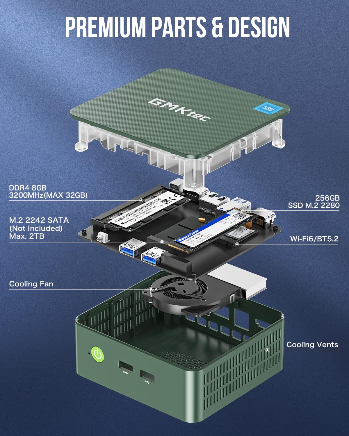 GMKtec G3 Plus Mini PC, Intel Twin Lake N150(Upgraded N100) 8GB RAM 256GB M.2 2280 SSD, Mini Desktop Computer Support Windows 11 Pro/Dual HDMI/WiFi6/BT5.2