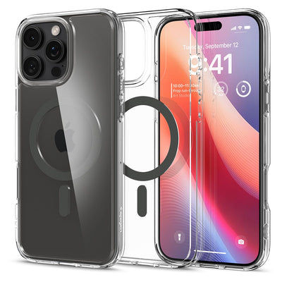 Spigen für iPhone 16 Pro Max Hülle [Anti-Yellowing] Ultra Hybrid MagFit Case Handyhülle Transparent Dünn Slim Kompatibel mit MagSafe -Graphite