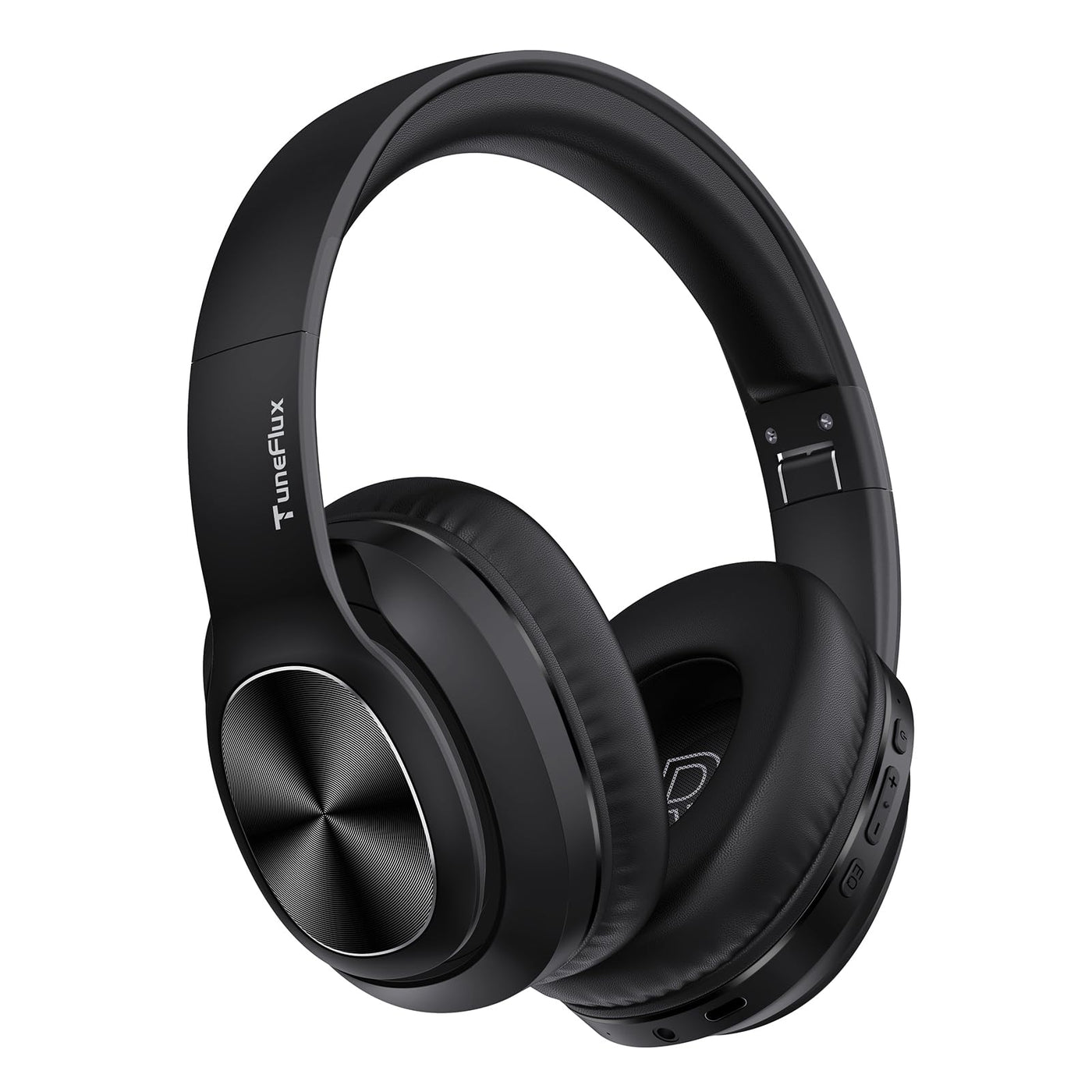 TuneFlux Bluetooth Kopfhörer Over Ear, 80 Std Akkulaufzeit, Kabellos Bluetooth Kopfhörer mit 3 EQ-Modi, HiFi-Stereo, Eingebautes Mikrofon, Faltbares Wireless Kopfhörer-Schwarz