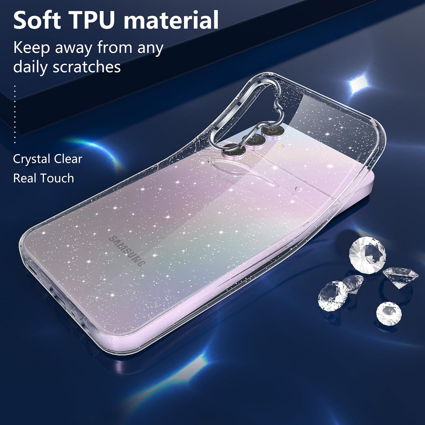 YIRSUR Glitzer Hülle für Samsung Galaxy A35 5G, mit 2 Stück Glasfolie, Transparent Handyhülle Bling Weiche TPU Silikon Stoßfest Schutzhülle für Frauen und Mädchen