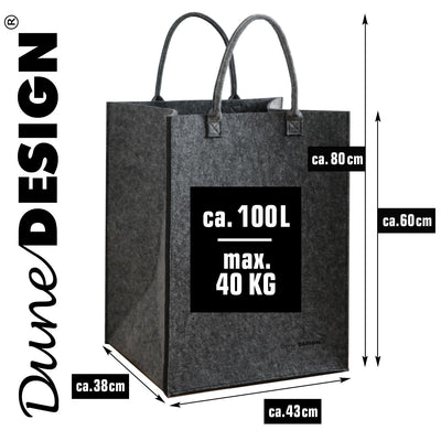 DuneDesign 100l Wäschekorb Filz Groß - Filztasche XXL Wäschekorb 60 cm hoch - Wäschesammler Filz - Holztasche für Kaminholz Groß Deckenkorb Wohnzimmer Flaschensammler Leergut Aufbewahrungskorb Filz