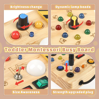 Joyreal Busy Board Baby Montessori Spielzeug ab 2 Jahr, Activity Board Motorikspielzeug mit 19 LED, Holzspielzeug Sensorik Spielzeug Lernspielzeug, Geschenk Jungen und Mädch ab 2 3 4 Jahr