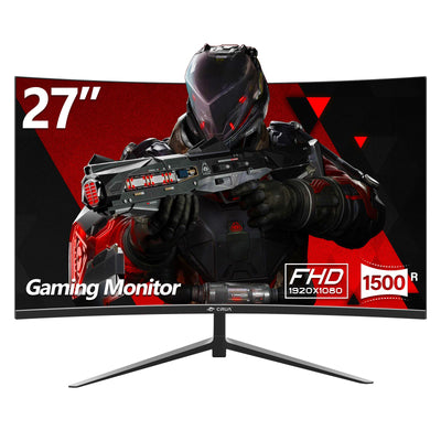 CRUA 27'' Curved Gaming Monitor, FHD 1080P, 200Hz, 1ms GTG, 1800R Curvature, FreeSync, Low Motion Blur, Eye Protection, VESA Mount, HDMI & DP, Black