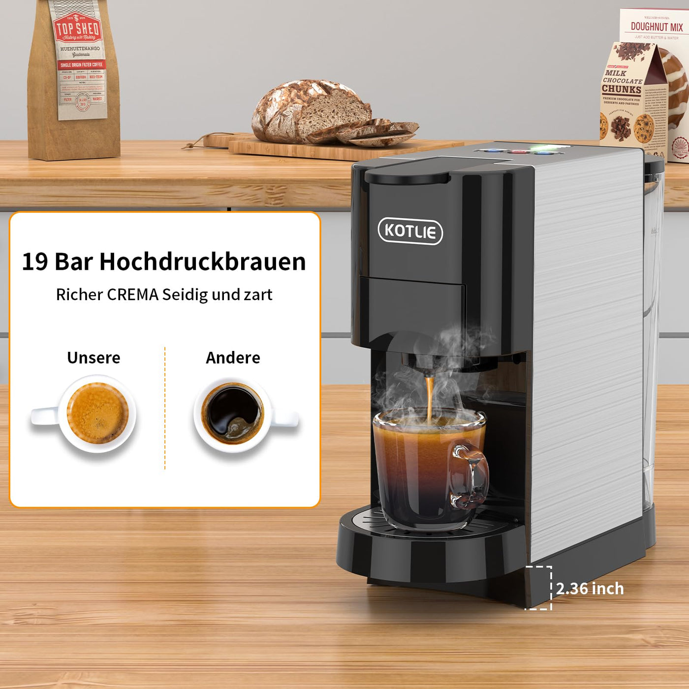 KOTLIE AC-513HF 5 in 1 Kaffeemaschine für Nespresso Original/Dolce Gusto/Lavazza a modo mio/Gemahlener Kaffee/ESE(44mm), Höhe für große Tassen (Schwarz)