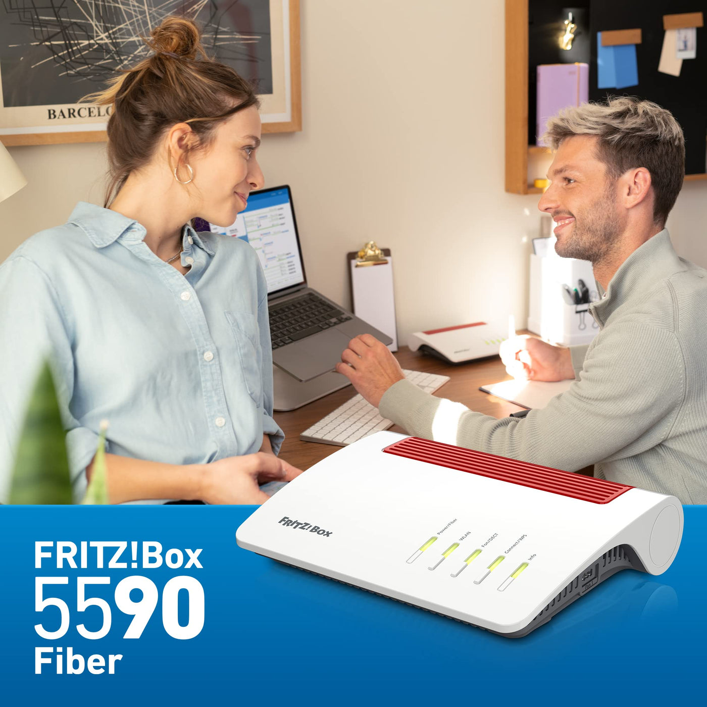 AVM FRITZ!Box 5590 Fiber | Router für einen Glasfaseranschluss (Wi-Fi 6, bis 2.400 MBit/s (5 GHz) und 1.200 MBit/s (2,4 GHz), WLAN Mesh, DECT-Basis, 2,5-Gigabit-LAN-Port, geeignet für Deutschland)