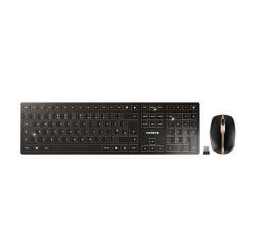 CHERRY DW 9100 SLIM, Kabelloses Tastatur- und Maus-Set, Italienisches Layout (QWERTY), Bluetooth & 2,4 GHz Funk, Leise Tasten, Wiederaufladbar, Schwarz-Bronze