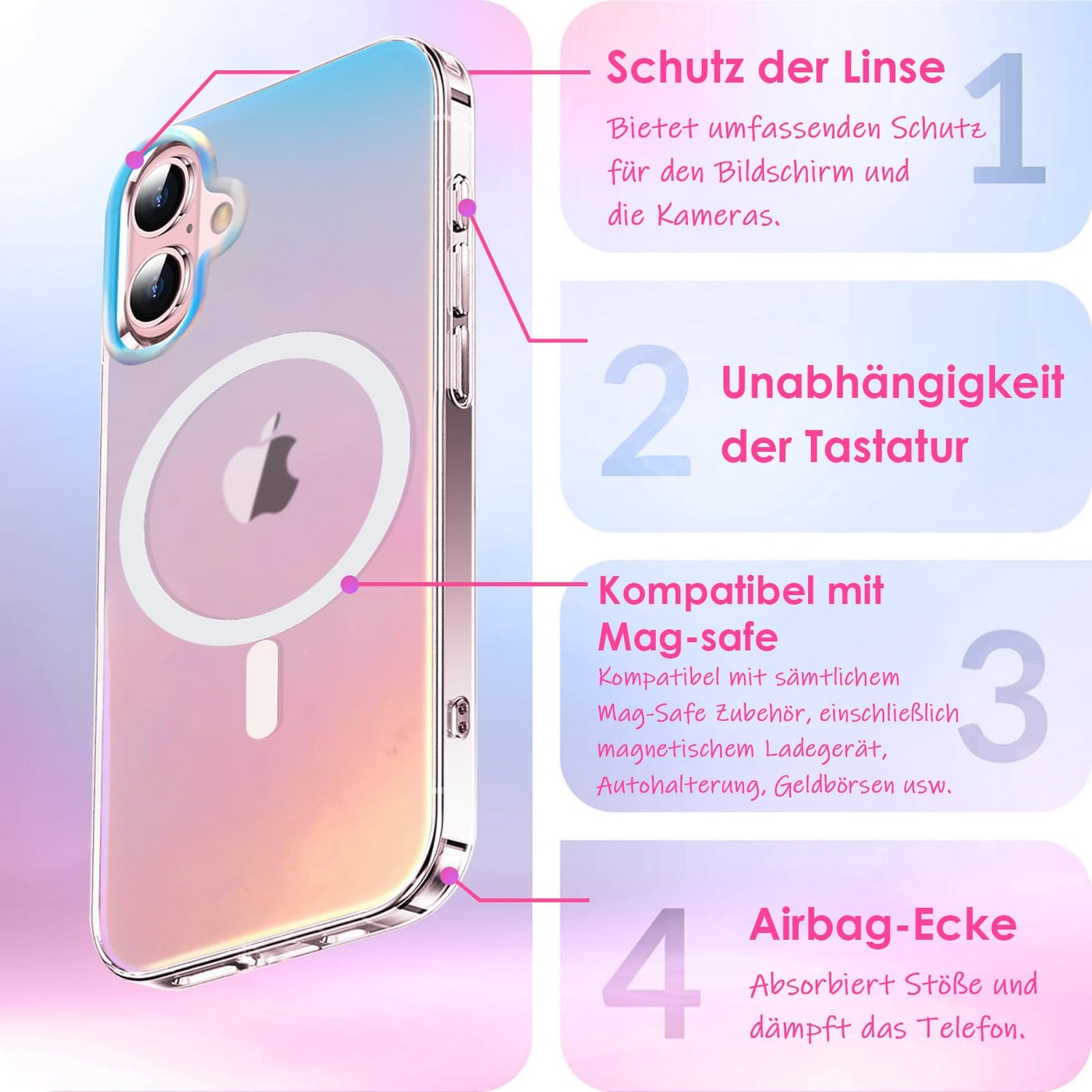 2Buyshop Handyhülle für iPhone 16 Plus Hülle für Mag-Safe Stoßfeste Kratzfeste Holografisch Irisierend Robust Schutzhülle für iPhone 16 Plus Hülle Farbwechsel Effekt iPhone 16 Plus Case Cover 6,7 Zoll