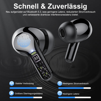 Bluetooth Kopfhörer, Kopfhörer Kabellos Bluetooth 5.3 In Ear, 4 ENC Noise Cancelling Mic Ohrhörer, HiFi Stereo Tiefbass, 40H Spielzeit, LED-Anzeige, IP7 Wasserdichte Earbuds, Touch Control, Schwarz