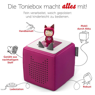 tonies Toniebox Starter Set inkl. 1 Kreativ Figur – Audioplayer für Hörbücher und Lieder für Kinder, einfach zu bedienende kabellose Musikbox BZW. Lautsprecher, 7 Std. Akku, Beere