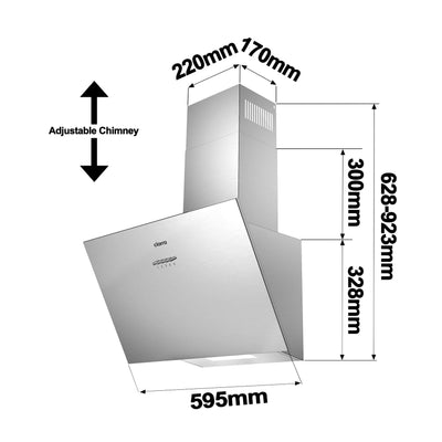 CIARRA CBCS6762A A+++ Kopffreie Schräghaube Dunstabzugshaube 60 cm Umluft 650 m³/h mit CBCF003 Aktivkohlefilter Abluft Abzugshaube Umlufthaube Edelstahl Silber