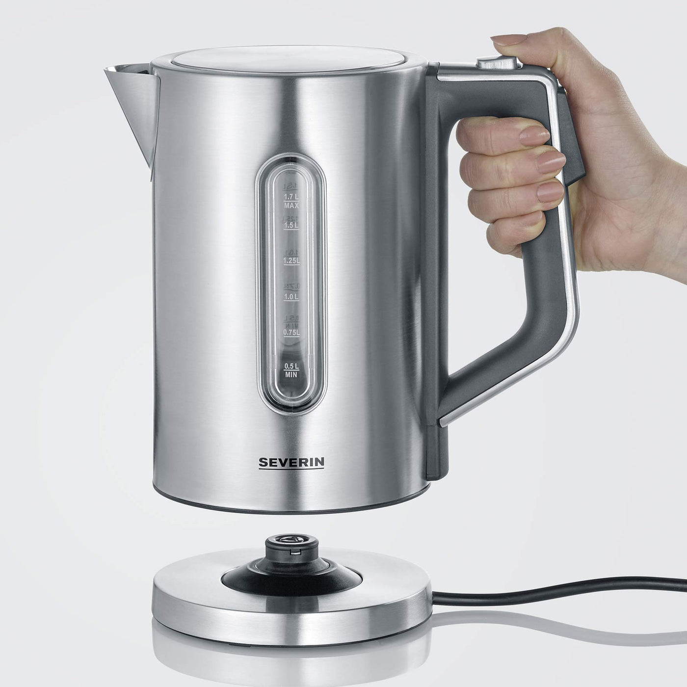 SEVERIN Digitaler Wasserkocher mit Fast-Boil-Power und individueller Temperaturauswahl, 1,7 l XXL-Füllvolumen, Edelstahl-gebürstet / Schwarz, 3000 W, 100% BPA-frei, WK 3418