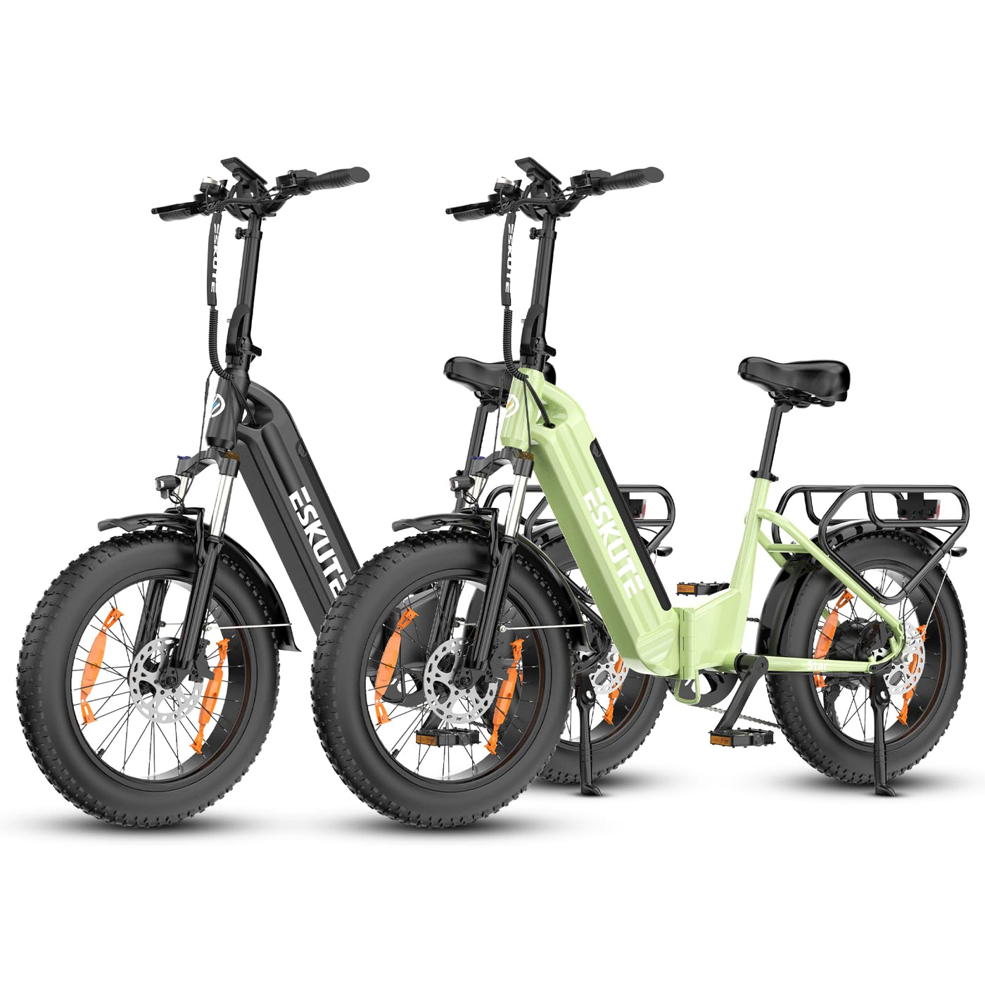 ESKUTE E-Bike Star | Klapprad Elektrofahrrad | 20 Zoll Fat Tire | 36V 25Ah Batterie | Drehmomentsensor | Aluminium-Leichtbau | Reichweite bis zu 120 km | Ebike MTB | Schwarz x 1 & Grün x 1