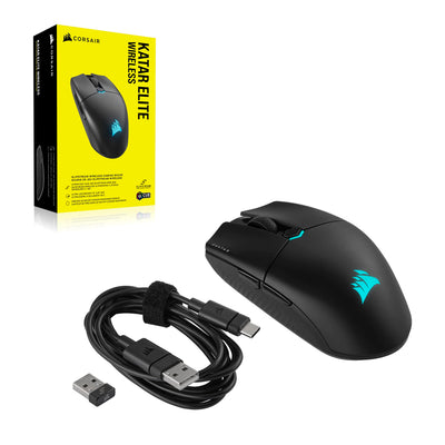 CORSAIR KATAR ELITE WIRELESS Ultraleichte FPS Gaming Maus - 10.000 DPI - Symmetrische Form - Bis zu 110 Stunden Akkulaufzeit - iCUE-Kompatibel - PC, PS5, PS4, Xbox - Schwarz