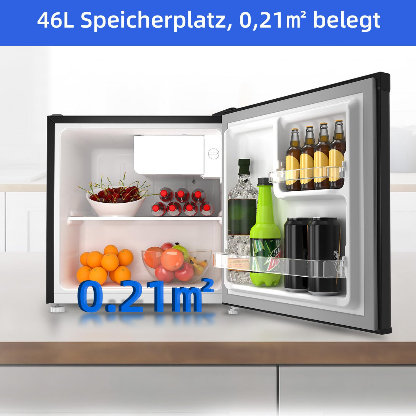 CHIQ Mini Bar Kühlschrank 46 L,Mini Kühlschrank,49,6 x 47,4 x 44,7 cm (HxBxT),E Energieverbrauch 80 kWh/Jahr,Sehr Leise 39dB,12 Jahre Garantie auf den Kompressor