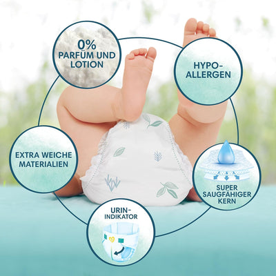 Pampers Baby Windeln Größe 2 (4-8 kg) Harmonie, MONATSBOX, Sanfter Hautschutz Und Pflanzenbasierte Inhaltsstoffe, 204 Stück