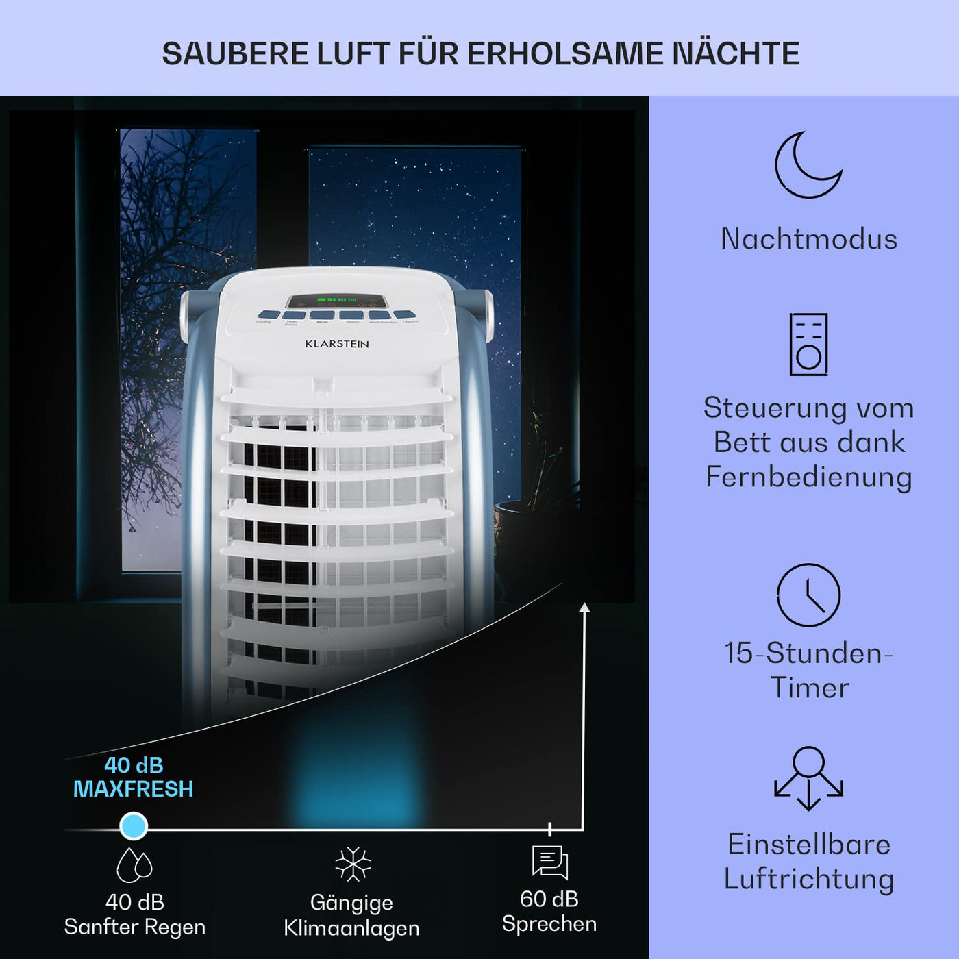 Klarstein Luftkühler mit Wasserkühlung, 4-in-1 Verdunstungskühler, Luftbefeuchter, Ventilator & Nachtmodus, Mobile Klimageräte Luftkühler mit 6L Tank, 65 Watt Air Cooler, 444 m³/h Luftstrom