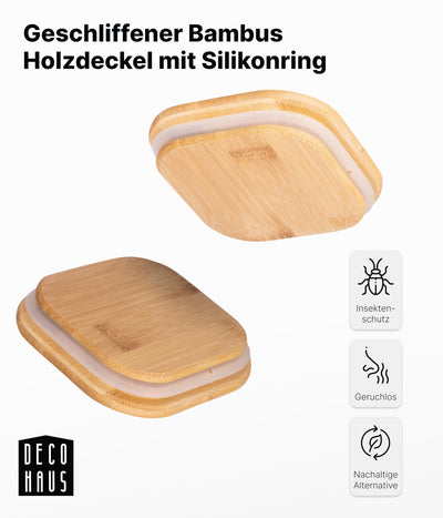 Deco haus® Gewürzgläser eckig luftdicht mit Holzdeckel 10er Set [+Etiketten] - Gewürzdosen Set Glas - Gewürzbehälter Spice Jars Set - Gewürze Aufbewahrung - Behälter - Gewürzaufbewahrung