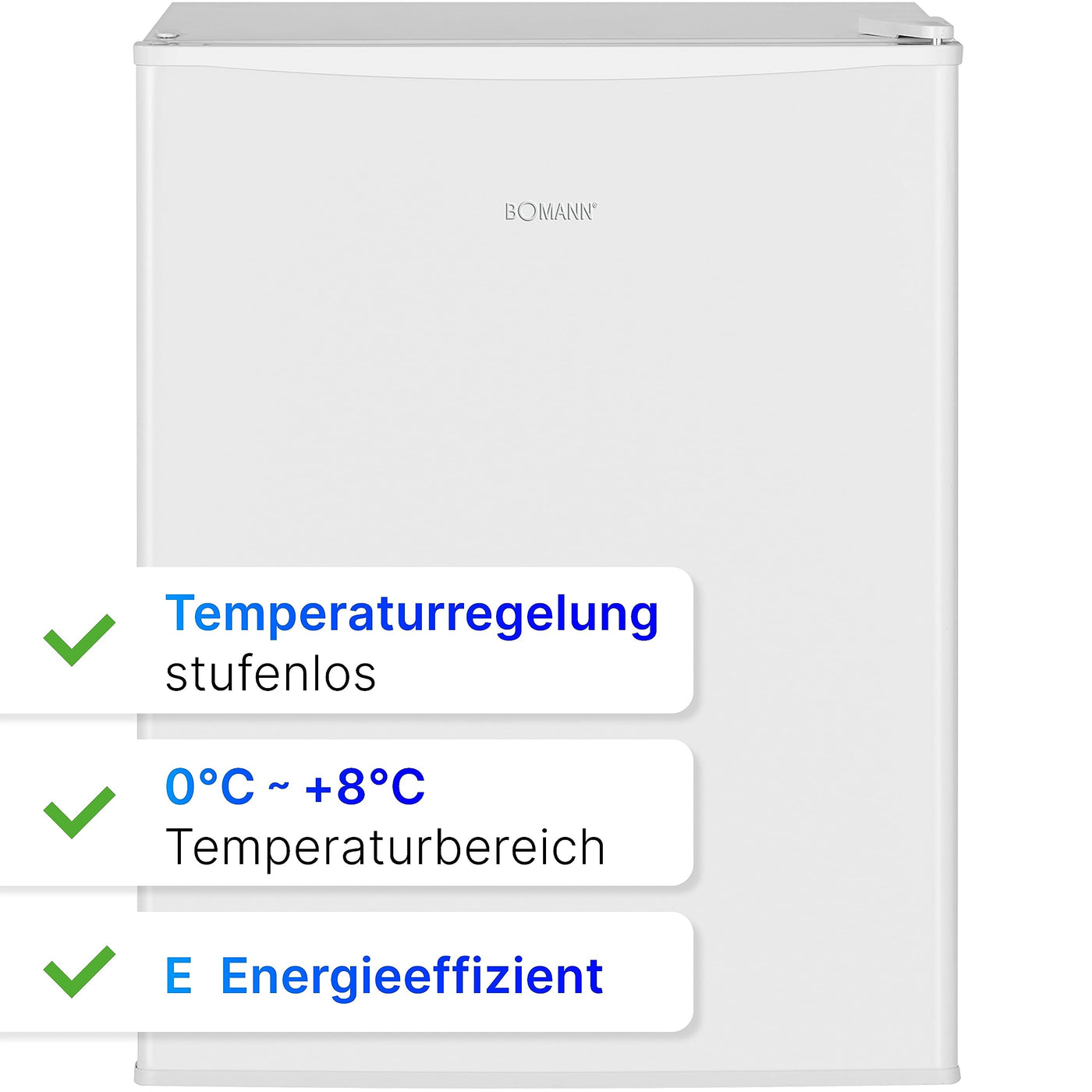 Bomann Mini Kühlschrank mit 58 Liter Nutzinhalt | Kühlschrank klein mit 2 herausnehmbaren Glasablagen | Mini Fridge mit stufenloser Temperaturregelung u. wechselbarem Türanschlag | KB 7347 weiß