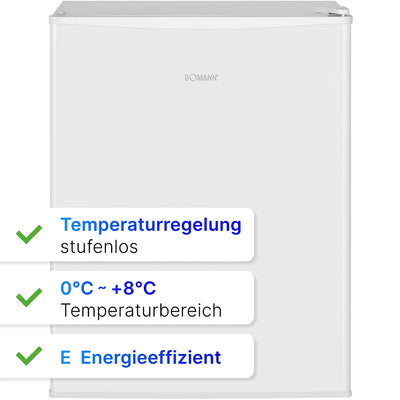 Bomann Mini Kühlschrank mit 58 Liter Nutzinhalt | Kühlschrank klein mit 2 herausnehmbaren Glasablagen | Mini Fridge mit stufenloser Temperaturregelung u. wechselbarem Türanschlag | KB 7347 weiß