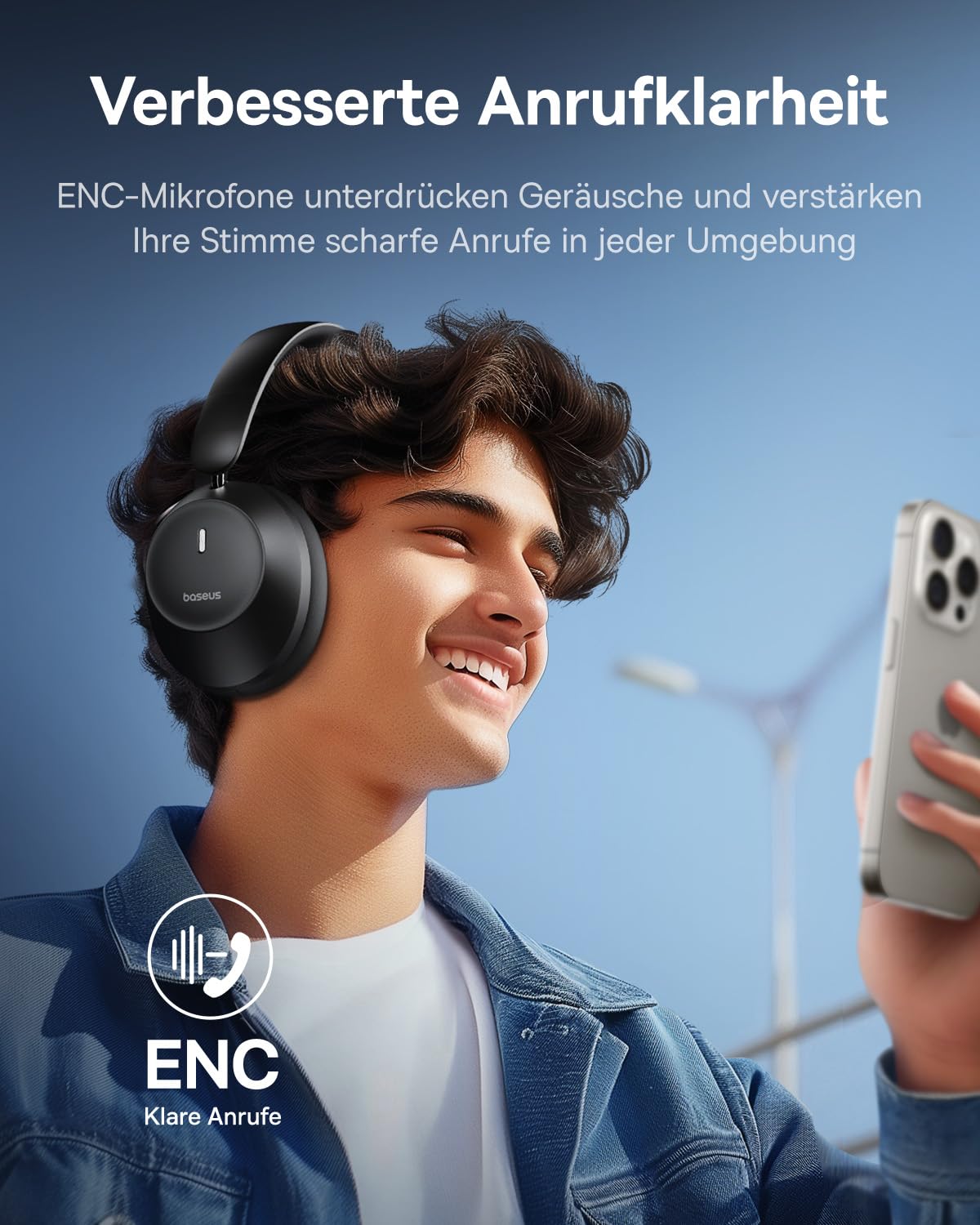 Baseus Bluetooth Kopfhörer Over Ear über dem Ohr mit kraftvollem Bass, 50 Stunden Spielzeit, ENC-Anrufklarheit, Geräuschisolierung, bequemer Passform, leichtem, faltbarem Kopfhörer