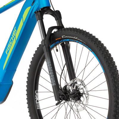 FISCHER E-Bike | MTB Mountainbike MONTIS 6.0i Elektrofahrrad für Damen und Herren | RH 46 cm Mittelmotor 90 Nm | 36 V Akku im Rahmen, Blau Matt, 46cm-504Wh