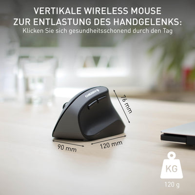 CHERRY MW 4500, Ergonomische Vertikale Maus für Rechtshänder, Kabellos (2,4 GHz Funk), 3-stufig regelbare Auflösung bis 1200 dpi, Batteriebetrieben, Schwarz