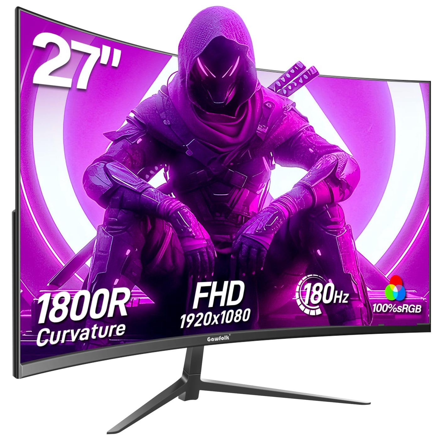 Moniteur de jeu incurvé Gawfolk 27 pouces 165 Hz/180 Hz, écran PC Full HD 1080P, écran d'ordinateur 1800R sans cadre avec technologie FreeSync et Eye Care, prend en charge VESA