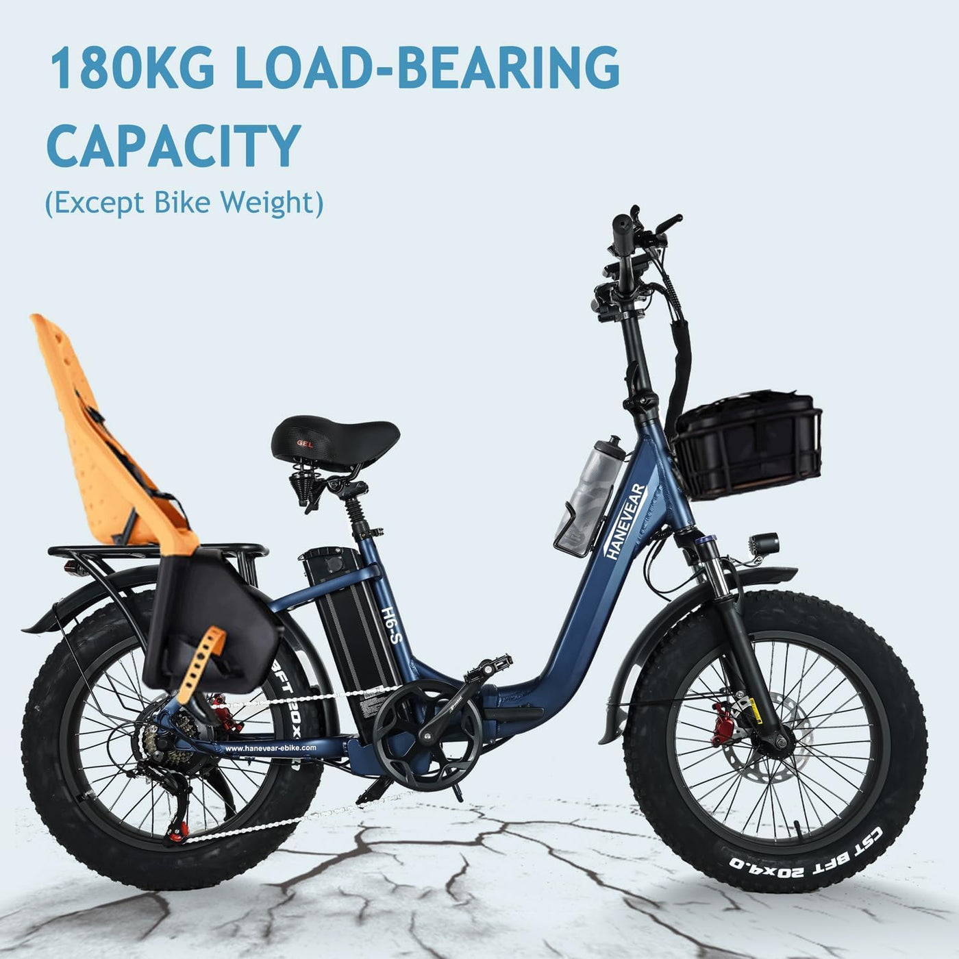 HANEVEAR H6-S Elektrofahrräder E Bike Klapprad, 24Ah 140km+ Battery, E Fatbike 20x4'' All-Terrain Fat Tire, 250W Motor 25km/H, E Bike Damen Herren 180kg Payload, 168-195CM (Gold+Blau)