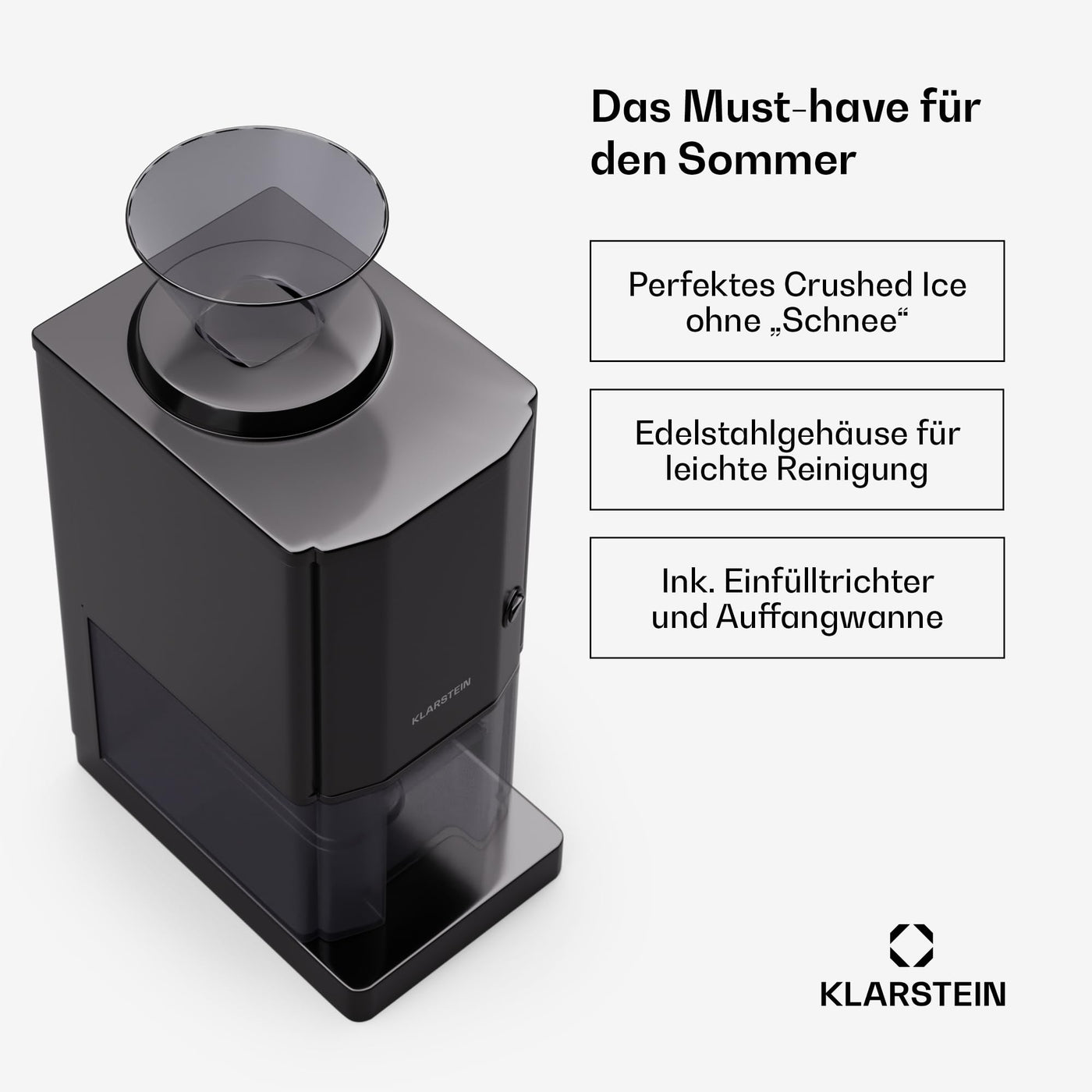 Klarstein Crushed-Ice-Maschine - Edelstahl, 15 kg/h, 3,5 L Behälter, Sicherheitsschalter, Saugnapf-Füße, Einfache Reinigung, Ideal für Partys